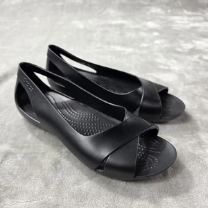 Crocs Serena flache bequeme Damenschuhe Größe 5 schwarz offene Zehenpartie überkreuzte Sandalen - Bild 1 von 9