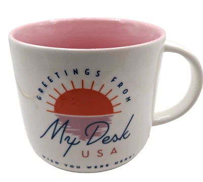 Taza de café de cerámica retro Greetings From My Desk EE. UU. Wish You Were Here umbral Foto 1 de 4