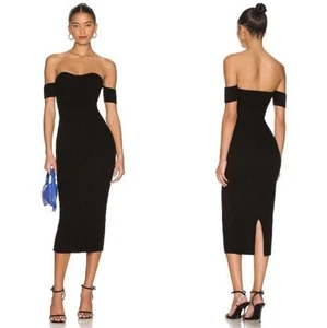 EUC Helmut Lang black Contour Midi Dress, Off-Shoulder, Knit, L - Picture 1 of 16