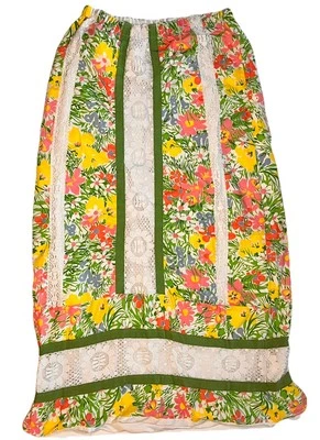 Falda vintage años 70 MR HANK rosa y verde floral retazos ojales Cottagecore L/XL Foto 1 de 4