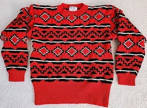 Vintage SKYR Red Black Nordic Pullover Knit Wool Sweater Long Sleeve Women Small - Picture 1 of 13
