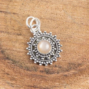 Venta de Halloween Colgante Hija Aniversario Piedra Lunar Melocotón Natural Plata 925 - Imagen 1 de 7