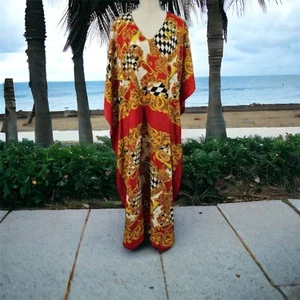 Maxi ropa de salón caftán arte multicolor talla única Cabernet para mujer de colección - Imagen 1 de 6