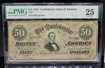 1864 $50 Confederate States Of America Fr# T-66 PMG VF25 - Image 1 of 2