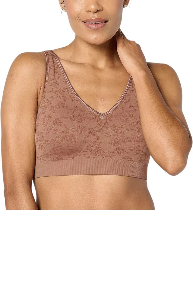 Sutiã feminino Breezies sem costura floral sem fio noz-moscada - Imagem 1 de 1