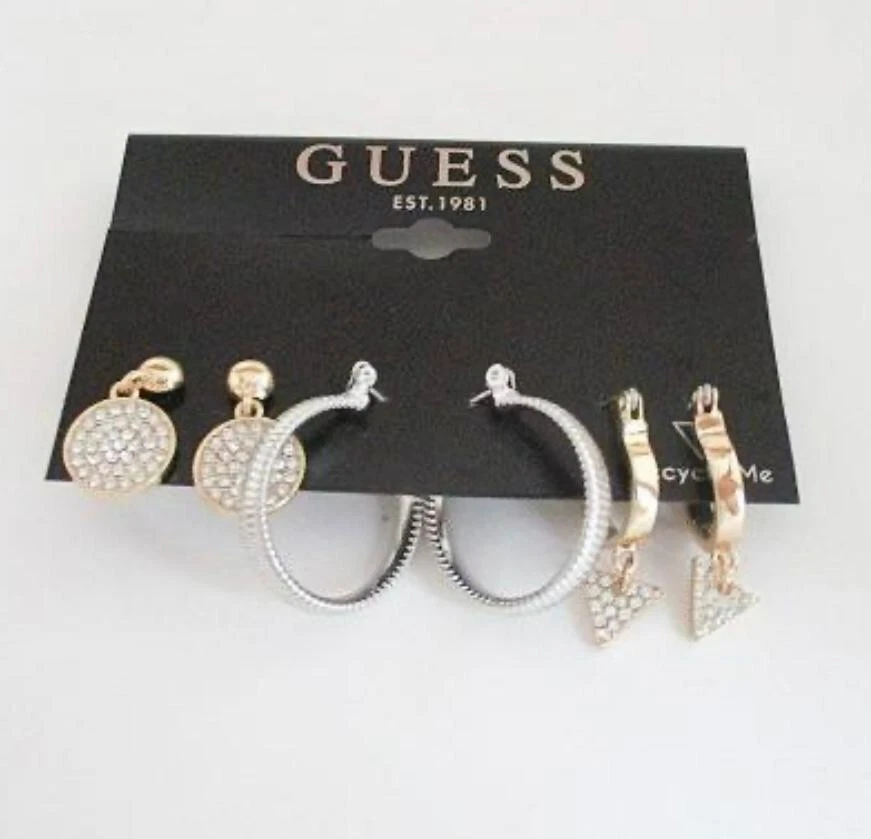 Guess Earrings Set of 3 Gold and Silver Plated Small Hoop and Dangle Earrings - Image 1 of 1