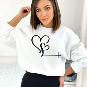 Unisex Love Heart Christian Sweatshirt, Casual Pullover,Gift for Him and Her, Co - Picture 1 of 19