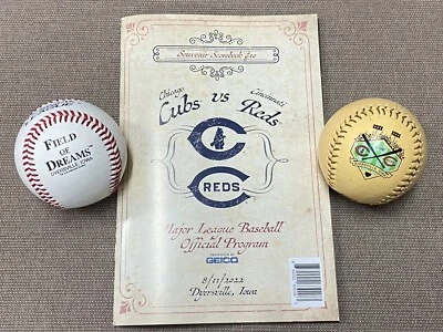 2022 MLB Field of Dreams Game Official Program and 2 Baseballs Cubs vs. Reds - Image 1 of 4