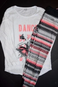 GYMBOREE GYMGO GIRLS ACTIVE CORAL BLACK PANTS WHITE DANCE T-SHIRT SET SIZE M 7-8 - Picture 1 of 8