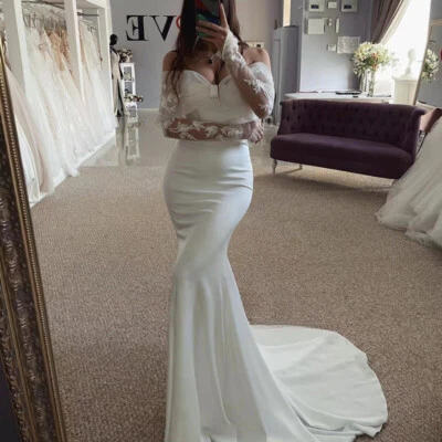 Simple Vestido de Novia Sirena Apliques Hombro Descubierto Manga Larga Vestido de Novia-LO ÚLTIMO Foto 1 de 4