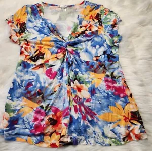 Venus Women’s Top Large Colorful Tropical Floral Print - Picture 1 of 5