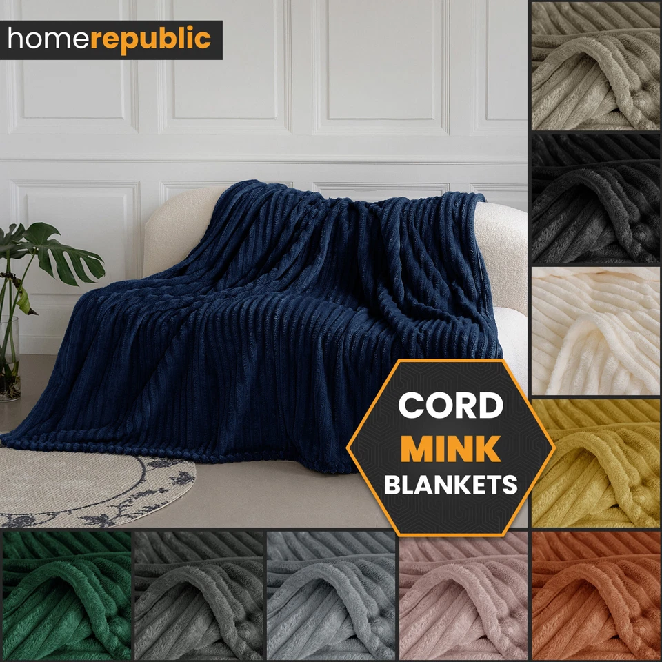 Cord Throw Blanket Ribbed Faux Mink Fleece Large Thermal Warm Soft Cozy Winter - Image 1 of 1