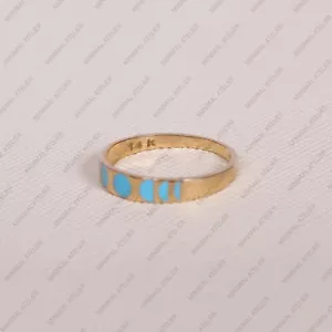 Turquoise Enamel 14kYellow Gold Jewelry Wedding Band Ring Handmade - Picture 1 of 12