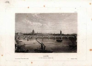 c1850 Londres Támesis Inglaterra vista de la ciudad town view río Támesis grabado en acero-Ansic - Imagen 1 de 1