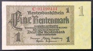 1937 GERMANY PAPER MONEY - ONE RENTENMARK BANKNOTE! - Picture 1 of 2