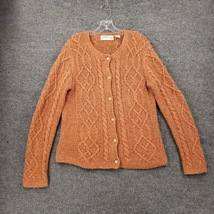 Orvis Cardigan Womens M Medium Orange Silk Wool Blend Cable Sweater Long Sleeve - Picture 1 of 12