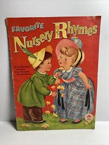 Favorite Nursery Rhymes Linen Book Vintage Merrill Co 1953 Printed USA 🇺🇸