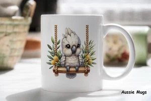 Australian Animal Baby Cockatoo Parrot On Swing Novelty mug gift coffee cup - Picture 1 of 5