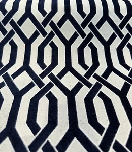 Upholstery Naxos Blue Indigo Geometric Chenille Fabric By The Yard - Picture 1 of 11