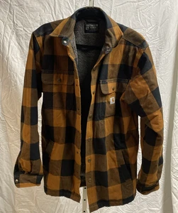 Chaqueta Camisa Forrada Sherpa Franela Carhartt Para Hombres S Cuadros Calce Relajado ERHS - Imagen 1 de 5