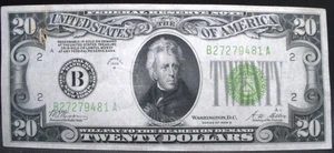 1928B Federal Reserve $20 Currency Note - New YorK - Gold Clause - LIME SEAL XF! - Picture 1 of 2