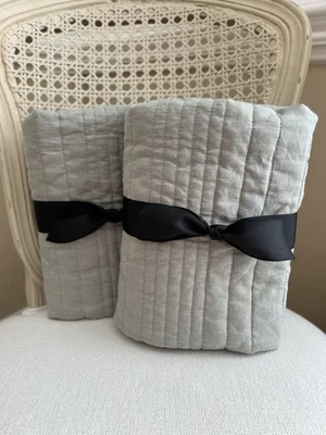 West Elm European Linen Linework STANDARD Shams (2) Celadon Melange USED READ - Image 1 of 4