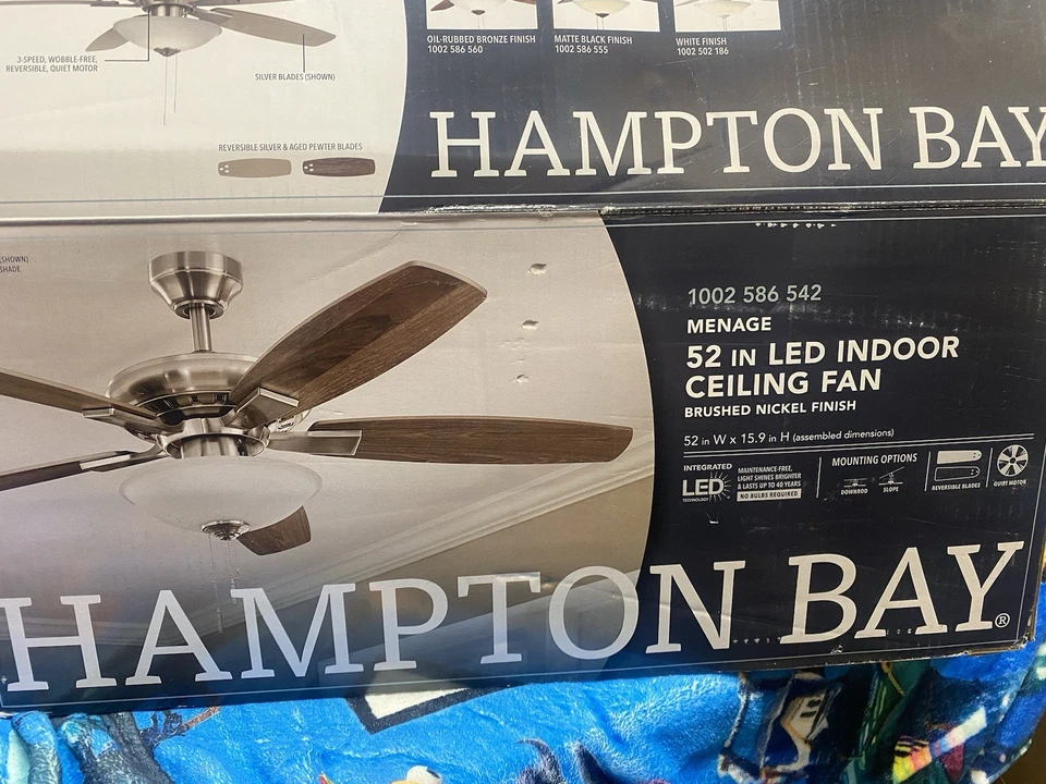 Hampton Bay Ménage 52" LED Ceiling Fan, Low Profile, Brushed Nickel -Read - Image 1 of 4