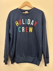Joyspun Men's Colorful Christmas Holiday Crew Fleece Long Sleeve PJ Top Navy M - Picture 1 of 4