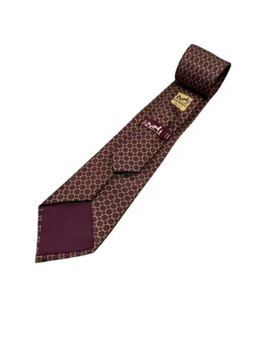 Hermes Hombres Corbata Anillos Geométricos Borgoña/Dorado Seda 903 HA 3.25" (W) x 55.5" (L) Foto 1 de 4