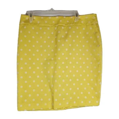 Falda Ann Taylor Talla 14P Amarillo Blanco Estampado Lunares Forrada Cremallera Hasta la Rodilla Usada en Excelente Condición Foto 1 de 4