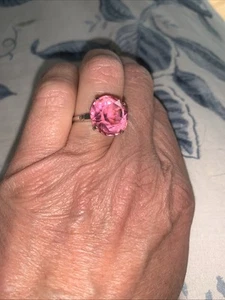 Vintage Sterling Silver 925 Estate Ring Size 7.5 pink stone Large Chunky - Picture 1 of 9