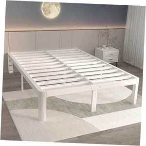 14 Inch King Size White Bed Frame with Round Corner Legs, Metal King Bed - Picture 1 of 7