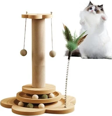 Katzenspielzeug 4 in 1 Katzenspielzeug Sisalseil Kratzbaum mit Hängenden Kugeln - Bild 1 von 4