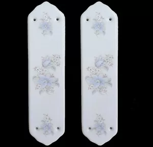 Placas de empuje para dedos de cerámica de porcelana blanca diseño clemátide azul - Imagen 1 de 1