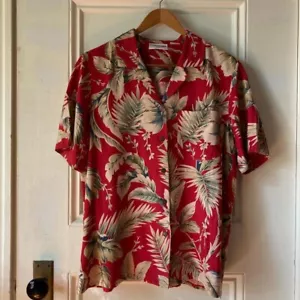 Alfred Dunner Vintage Red Floral Tropical Silk Blouse Button Up Size 14P Petite - Picture 1 of 4
