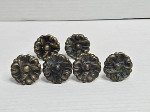 6 Vintage 1960 Brass Flower Daisy French Provincial Cabinet Drawer Knob Hardware - Picture 1 of 7