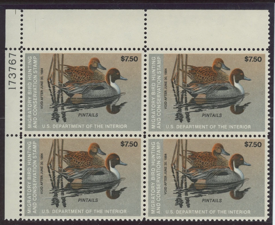 US, RW50 Hunting Permit Duck Stamp Plate Block of 4 VF-XF OG Mint Never Hinged - Image 1 of 1