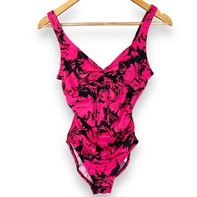 Traje de baño verde aguamarina floral rosa negro talla pequeña traje de baño cuello en V de una pieza Foto 1 de 4