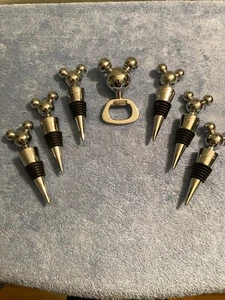 LOT OF Disney Parks Mickey Mouse Wine Bottle Stopper Cork Chrome & Bottle Opener - Picture 1 of 12
