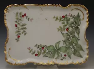 HAVILAND LIMOGES PORZELLAN WASCHTISCH TABLETT BEEREN BLUMEN GOLD ANTIK 1888-96 - Bild 1 von 6