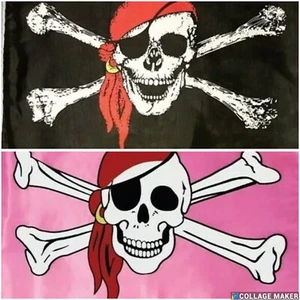 PIRATENFLAGGE SKULL & BONES SCHWARZ / PINK DOPPELSEITIG KUNSTSTOFFPFAHL OUTDOOR - Bild 1 von 10