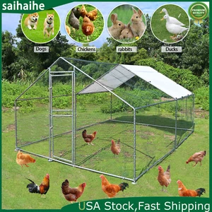 13x10 ft Metal Chicken Run Pen Walk-in Cage Poultry Coop Duck Rabbit House Cage - Picture 1 of 13
