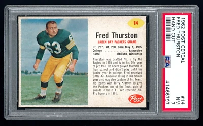 1962 Post Cereal #14 Fred Thurston PSA 7 NFL Champs Green Bay Packers RC Rookie - Image 1 of 2
