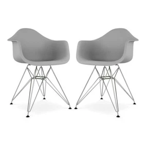 Maklaine 18 inches Plastic and Chrome Steel Armchairs in Gray (Set of 2) - Picture 1 of 1