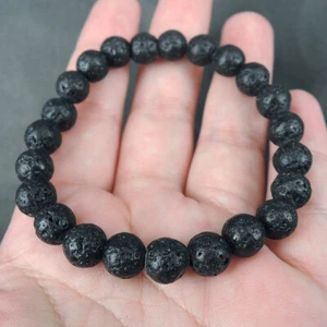 Black Natural Volcanic Lava Bead Elasticated Bracelet Simple Design LBR-04 - Bild 1 von 4