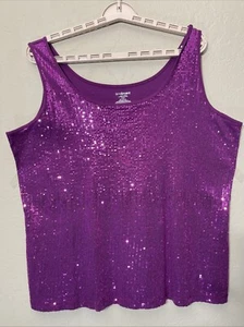 Canotta donna Lane Bryant maglia scollo a scoop paillettes viola taglia 22/24 - Foto 1 di 6