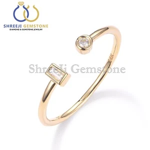 0.08 TCW  Mixed Cuff Round and Baguette Diamond Ring 14k Yellow Gold Fine Jewelr - Picture 1 of 3