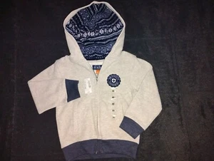 THE CHILDREN'S PLACE Beige/Navy full-zip Hoodie ~ Boys XS 4 (Fleece Lined Hood) - Picture 1 of 3