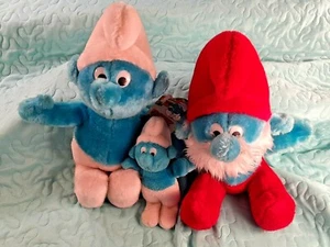 3 VINTAGE 1979-81 PLUSH SMURFS 12" Floopy Smurf w/ Tag 11" Papa Smurf 6.5" Smurf - Picture 1 of 12