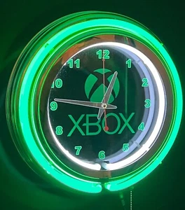 15" XBOX Sign Double Neon Wall Clock Green Neon - Picture 1 of 2